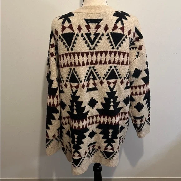 Lucky Brand Southwestern Aztec Print Open Front Cardigan Nordic Boho - Picture 4 of 6